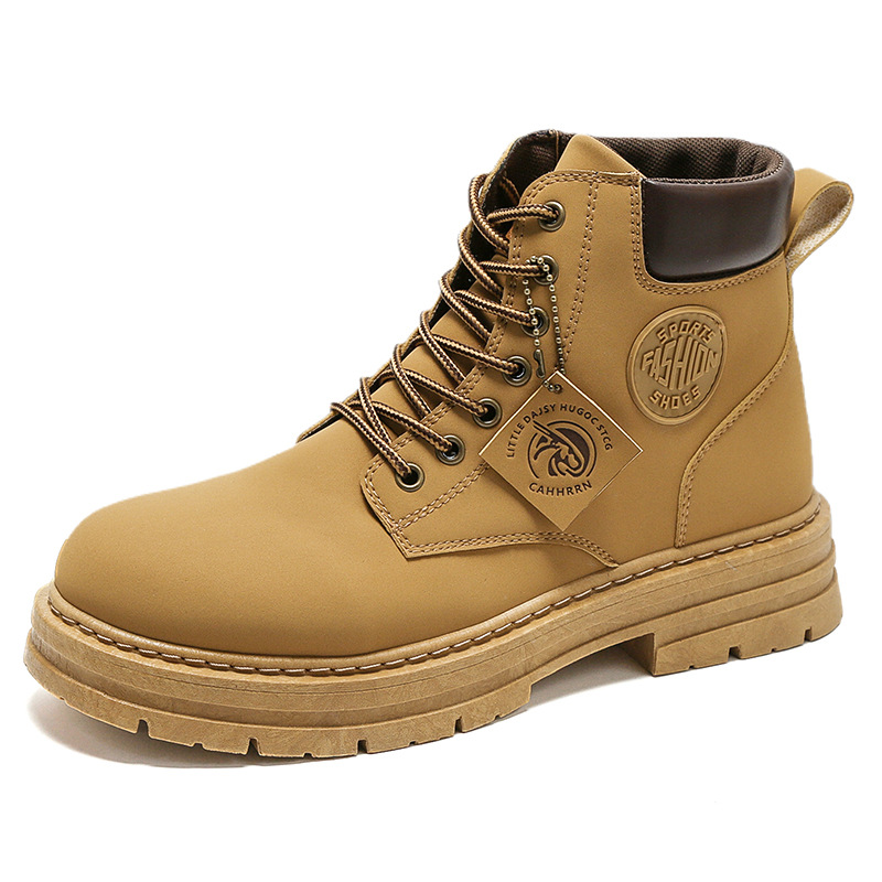 Yellow boots for autumn and winter, men's high-top Dr. Martens boots, men's Korean-style versatile work shoes, waterproof and anti-slip, large-sized short boots Item Picture