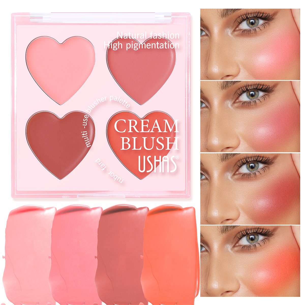 USHAS Cross-border Bestseller Love Contouring Matte Blush Natural Four-Color Blush Cream wholesale full figure