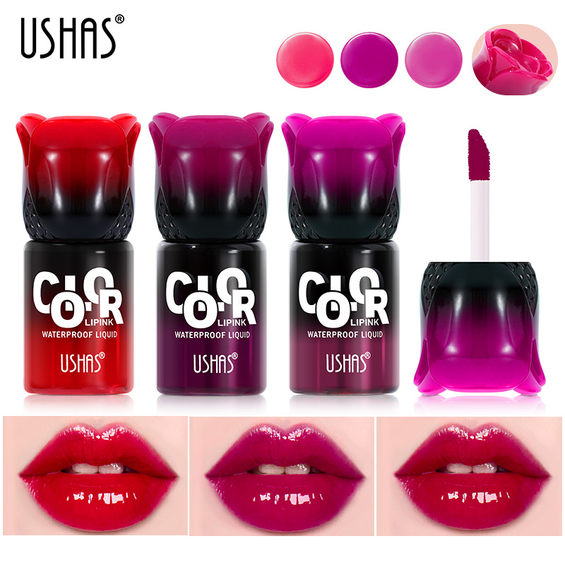 USHAS Amazon's best-selling cross-border matte 3-color liquid lip balm, lip gloss, moisturizing and long-lasting hydrating lip gloss full figure