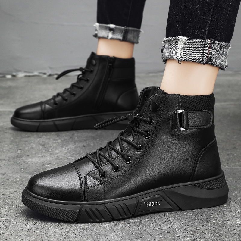 New men's shoes for autumn: high-top Dr. Martens boots, men's casual leather boots, trendy and versatile British retro thick-soled short boots Specification drawing