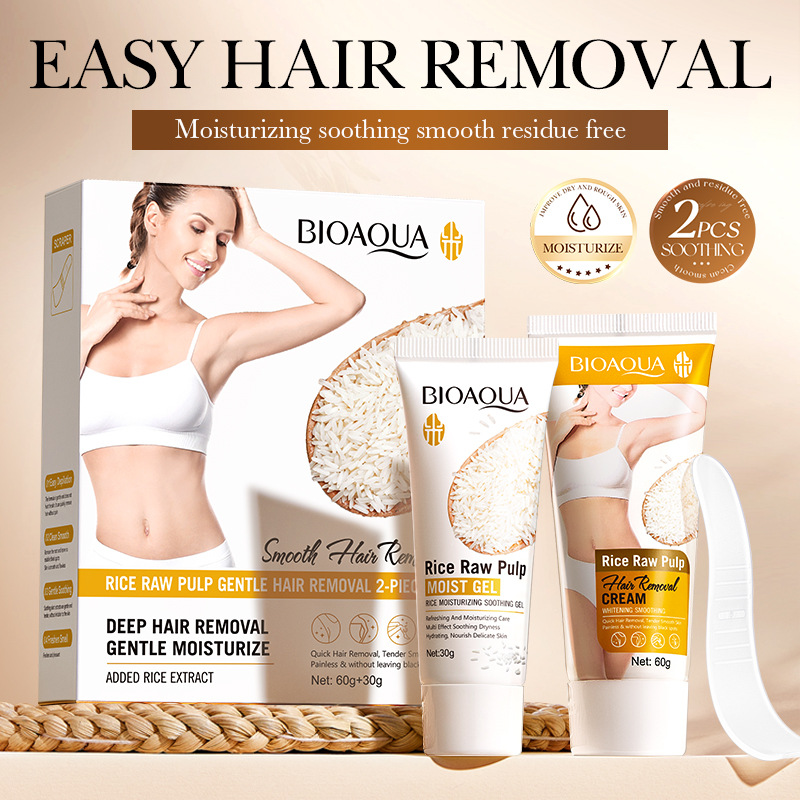 Full English BIOAOUA Rice puree Gentle Hair Removal Care 2-piece set Clean Hair Removal Cream Cross-border export wholesale full figure