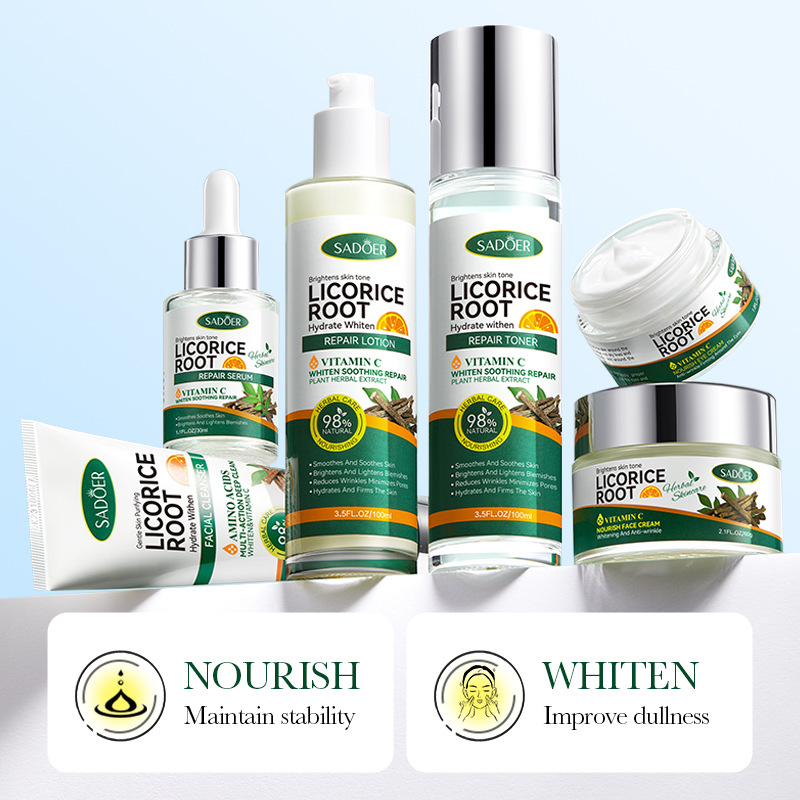 Cross-border export wholesale of SADOER licorice VC Hydrating, Whitening and Nourishing six-piece skin care Set details Picture