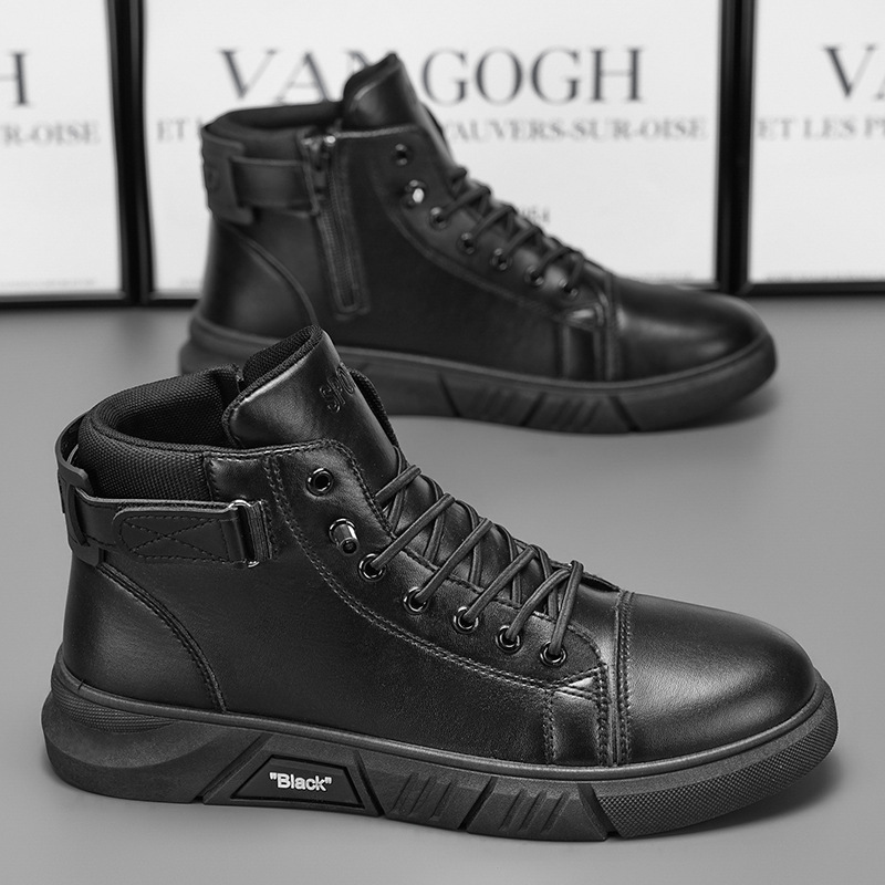 New men's shoes for autumn: high-top Dr. Martens boots, men's casual leather boots, trendy and versatile British retro fleece short boots Specification drawing