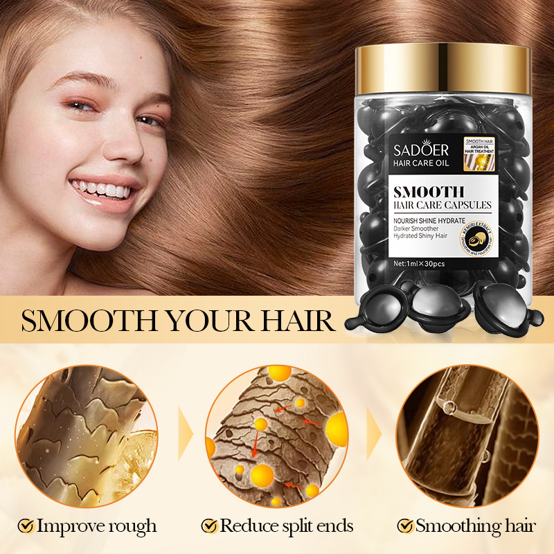 Cross-border export wholesale of SADOER Moroccan Argan oil Hazelnut Softening Hair Care Capsules and hair conditioner in full English Application Scenario