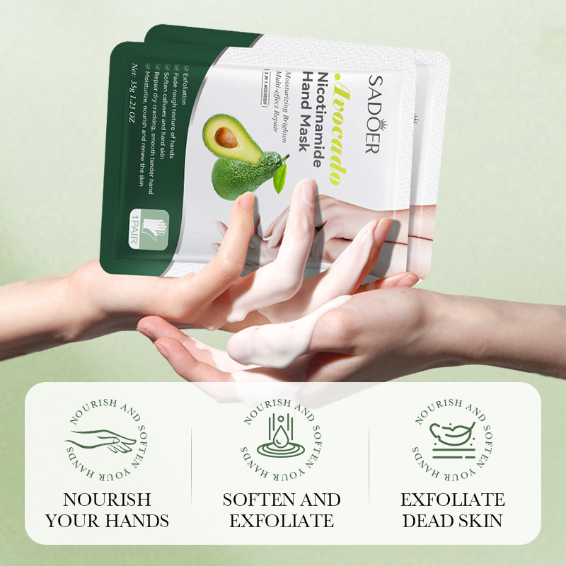 Cross-border export wholesale of SADOER avocado Nicotinamide Moisturizing Hand Mask for moisturizing, hydrating and rejuvenating the skin details Picture