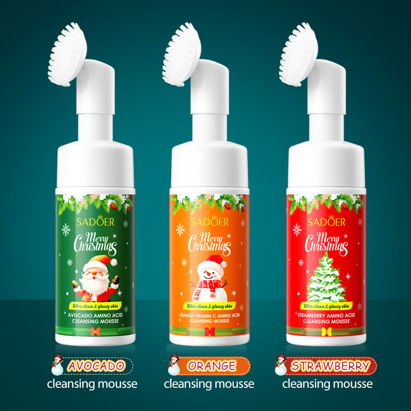 Cross-border export wholesale of SADOER Christmas Strawberry amino acid Facial Cleanser Mousse full figure