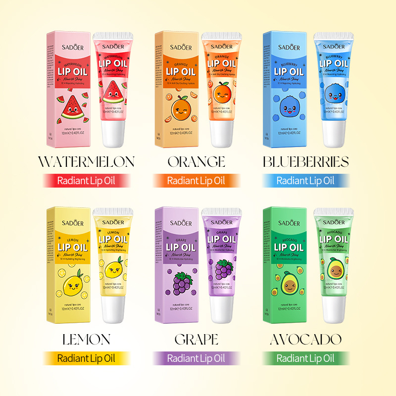 Full English SADOER Moisturizing and Brightening Lip Oil Set, Avocado + Grape + Lemon Lip balm, cross-border export wholesale full figure