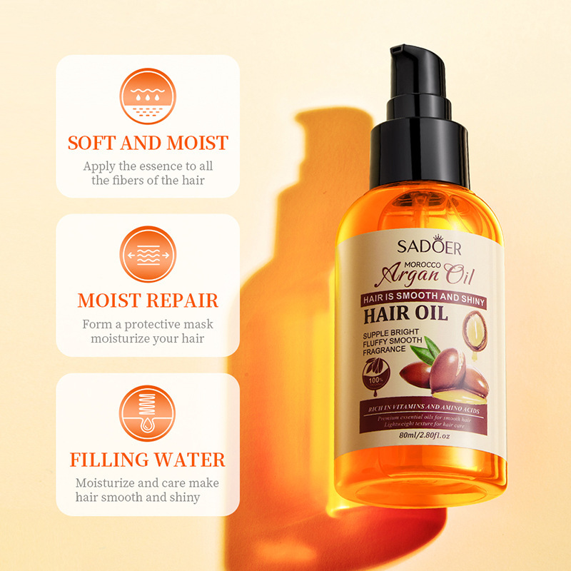 Cross-border wholesale of SADOER Moroccan argan oil hair care essential oil for dyeing, perming, curling and straightening Specification drawing