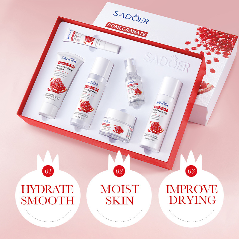Cross-border wholesale of SADOER Pomegranate Fresh Beauty Six-piece Set Hydrating Facial Care and Skin Care Box Set Specification drawing