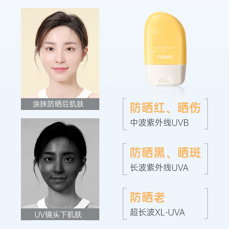 NOVO Radiant Whitening Sunscreen SPF50+ PA+++ High SPF, waterproof, sweat-proof, UV-proof, non-greasy and refreshing Specification drawing