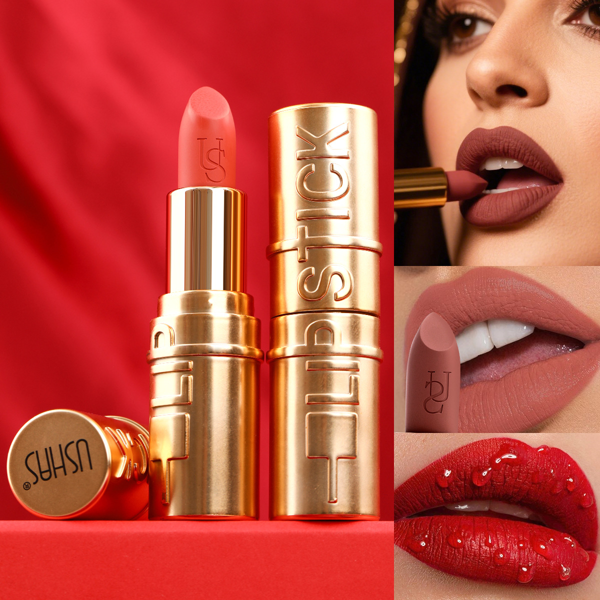 USHAS cross-border in-stock lipstick: Long-lasting, non-fading, non-stick to cups, moisturizing and hydrating, matte and matte, LP2333A+B full figure