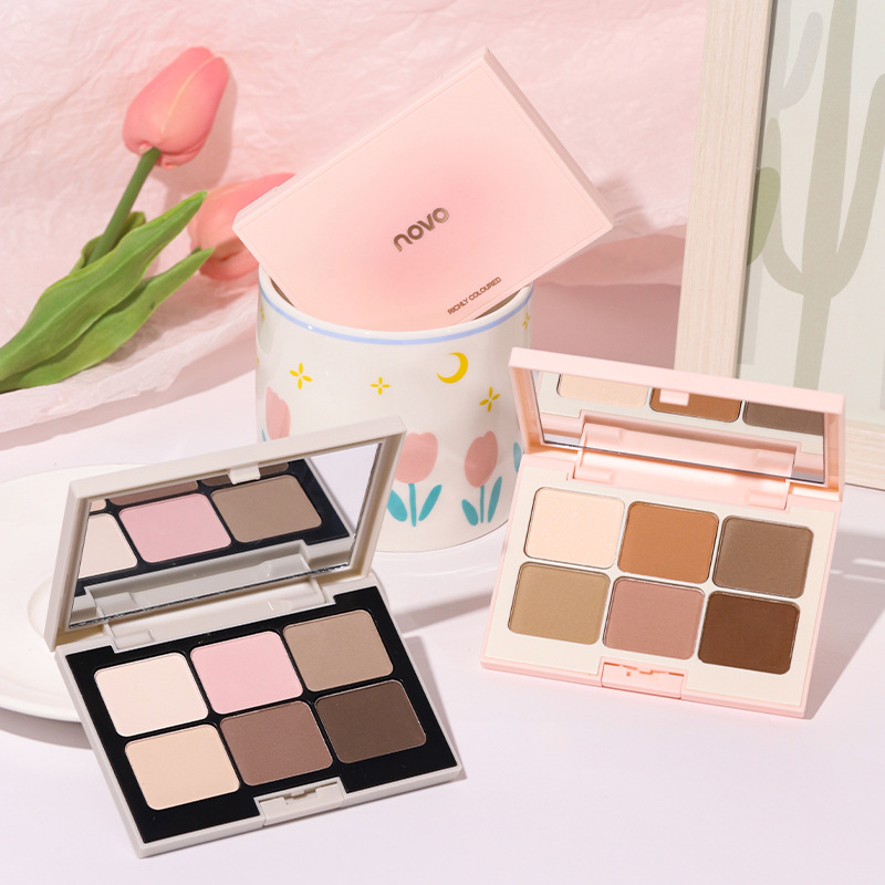 NOVO six-color eyeshadow palette, a multi-purpose earth tone matte fine sparkling light brightening and high-gloss contouring all-in-one set full figure