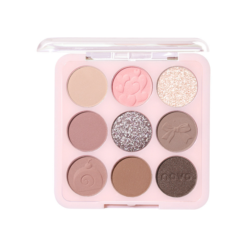 NOVO Fingertip Magic Nine-Color Eyeshadow Palette has a fine and natural powder texture with a matte sheen. It is easy for beginners and students to handle Item Picture