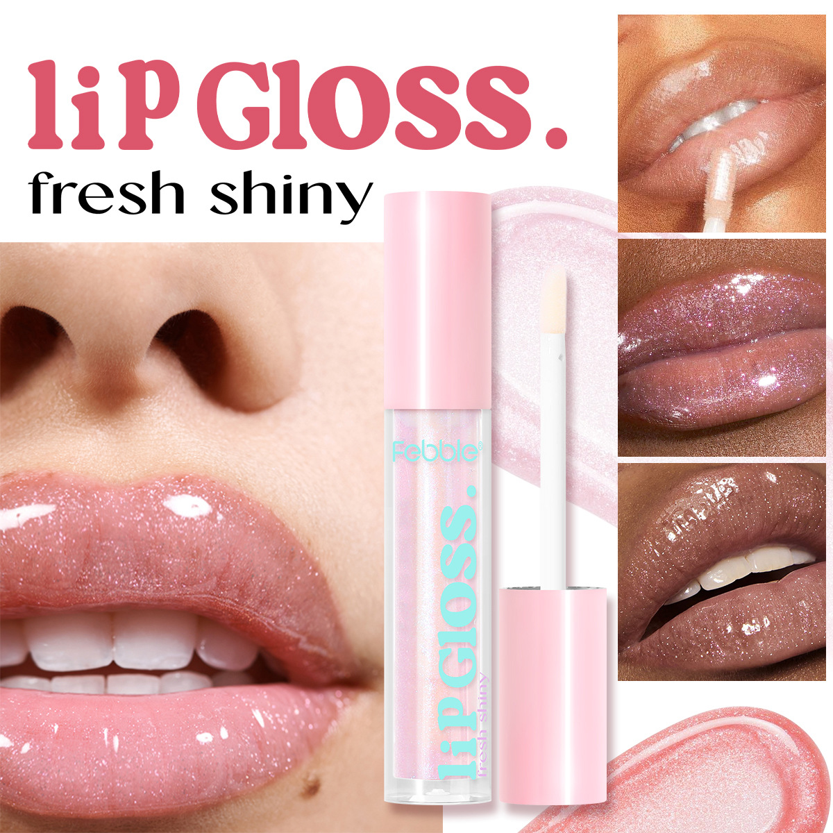 Febble's best-selling 6-color liquid moisturizing and nourishing lip gloss, mirror-like lipstick, honey lip, and shiny lip oil details Picture