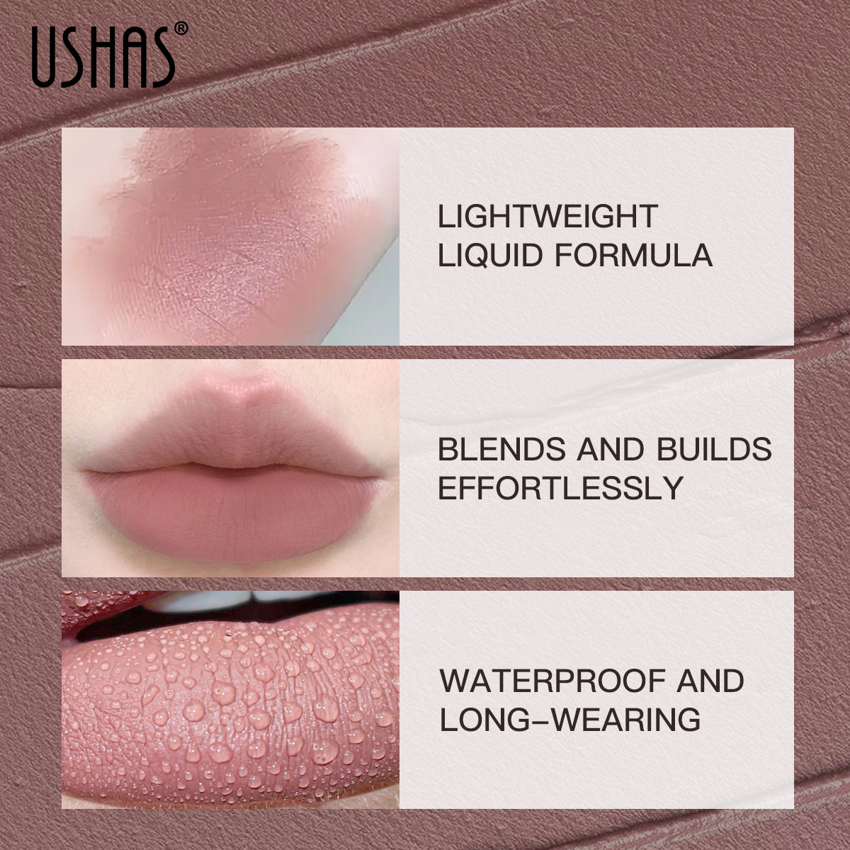 USHAS cross-border bestseller matte liquid lipstick, lip gloss, lip paste, non-stick cup, waterproof, Amazon lip gloss, European and American Specification drawing