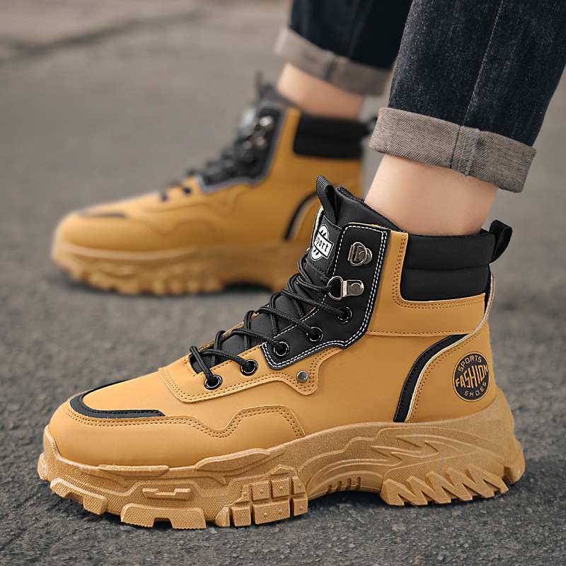 Martin Boots Men's autumn new style breathable high-cut workwear shoes men's trendy and versatile thick-soled hiking boots short boots full figure