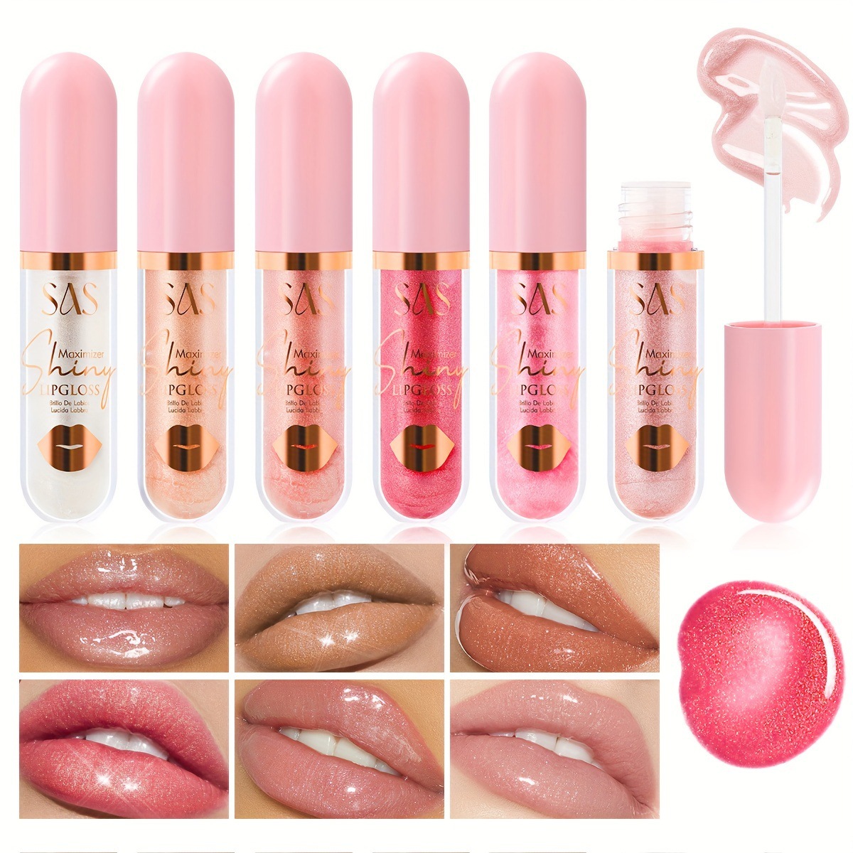 USHAS European and American cross-border stock pearlescent lip gloss, lip gloss, waterproof, non-stick cup, non-fading lip gloss SAC054 details Picture