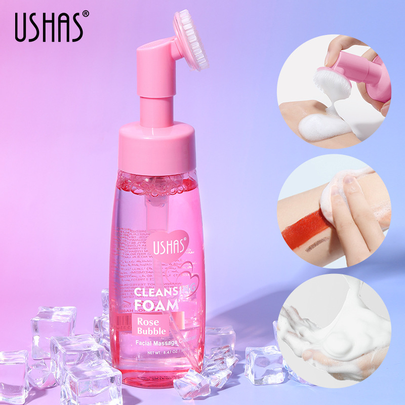 USHAS cross-border hot spot rose Facial Cleanser Foam mousse Deep Cleansing with brush head Cleanser full figure
