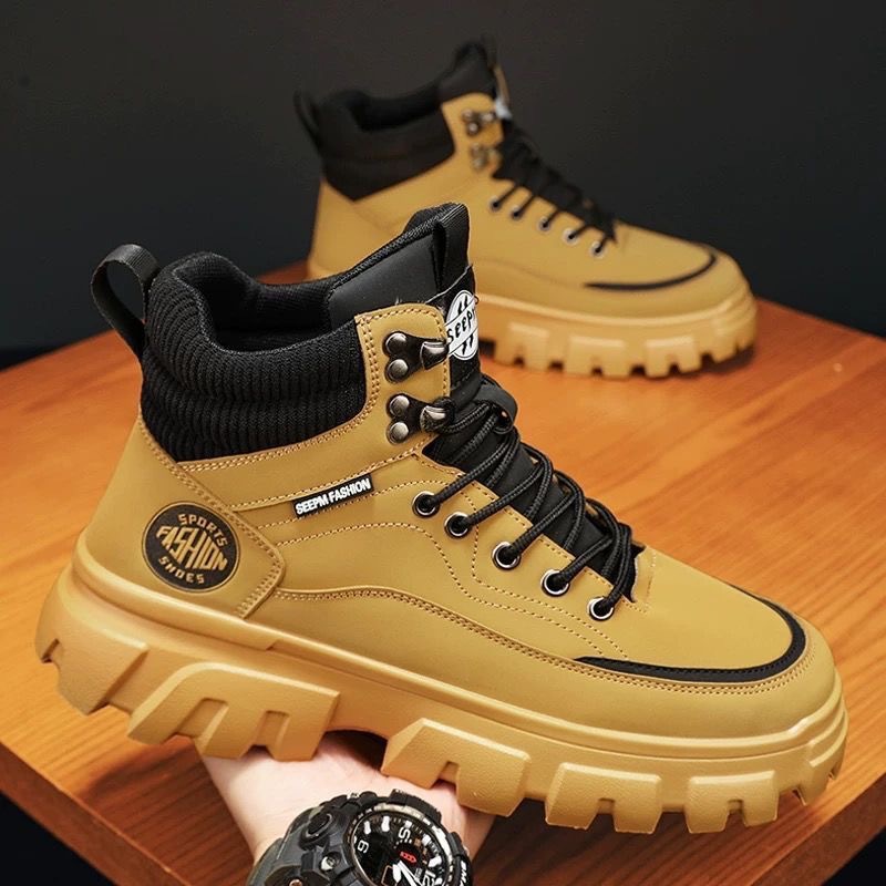 Autumn men's shoes: High-top Dr. Martens boots, men's work shoes, trendy and versatile, thick-soled British-style retro hiking short boots Application Scenario