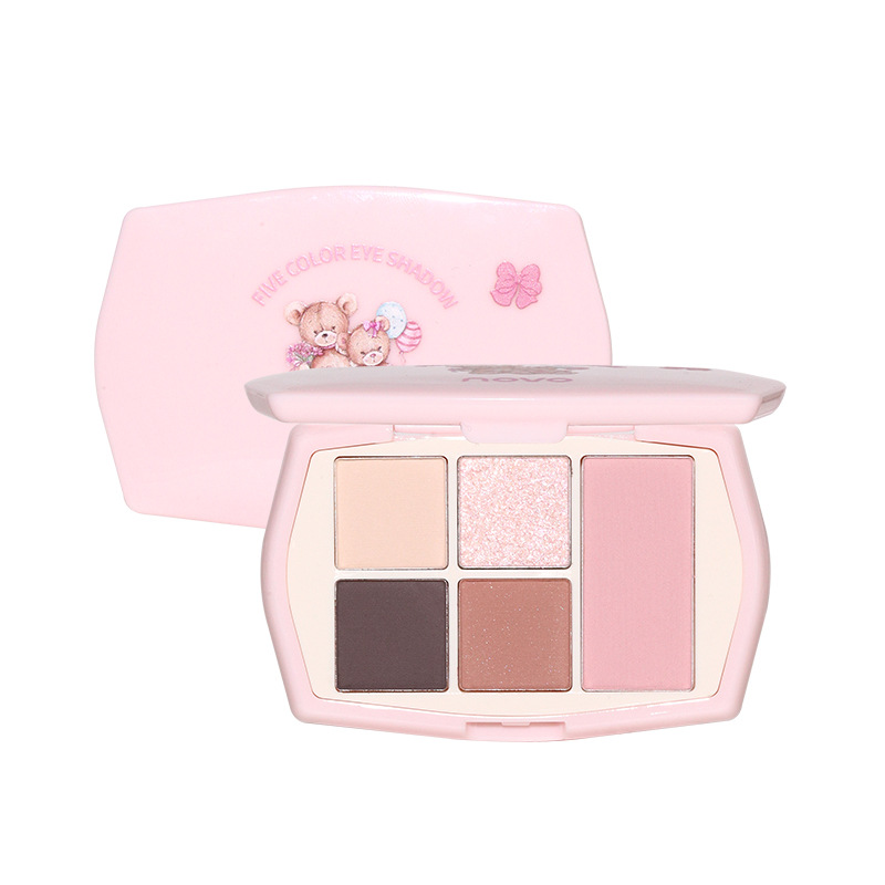 NOVO's five-color eyeshadow palette is multi-functional. It features a pearlescent and matte finish for contouring. The earthy tones brighten the eyes and create a light daily makeup look Item Picture