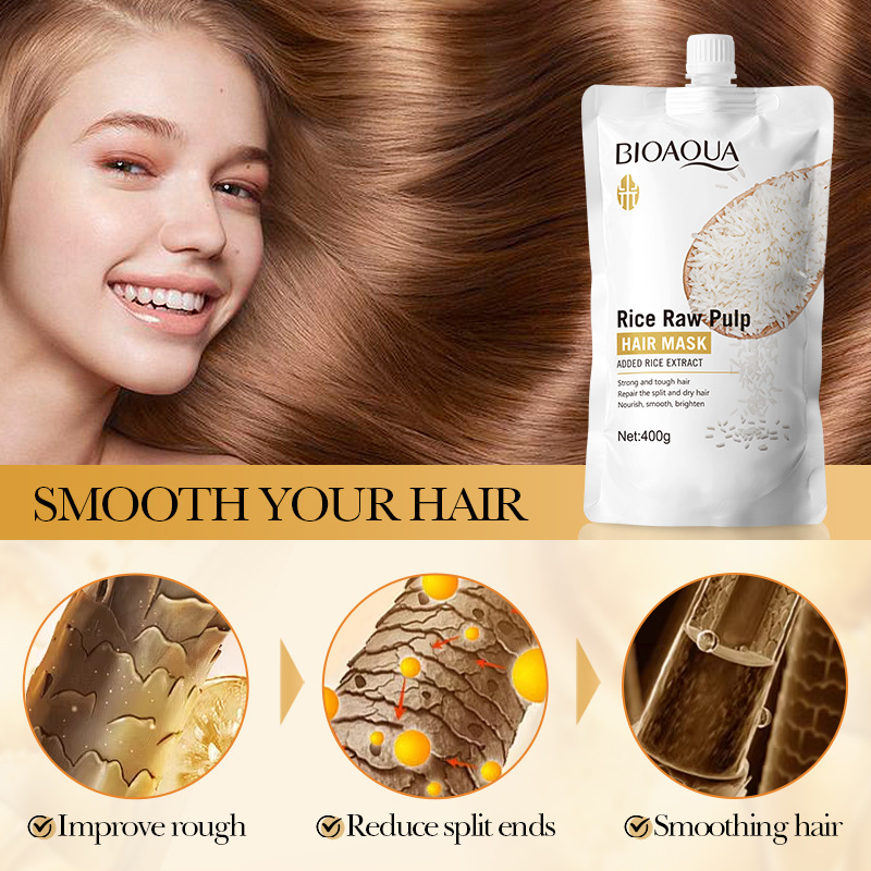 All-english BIOAOUA Rice Pureed Hair Mask, Soft, Smooth and Fluffy Hair Conditioner, cross-border export wholesale Item Picture