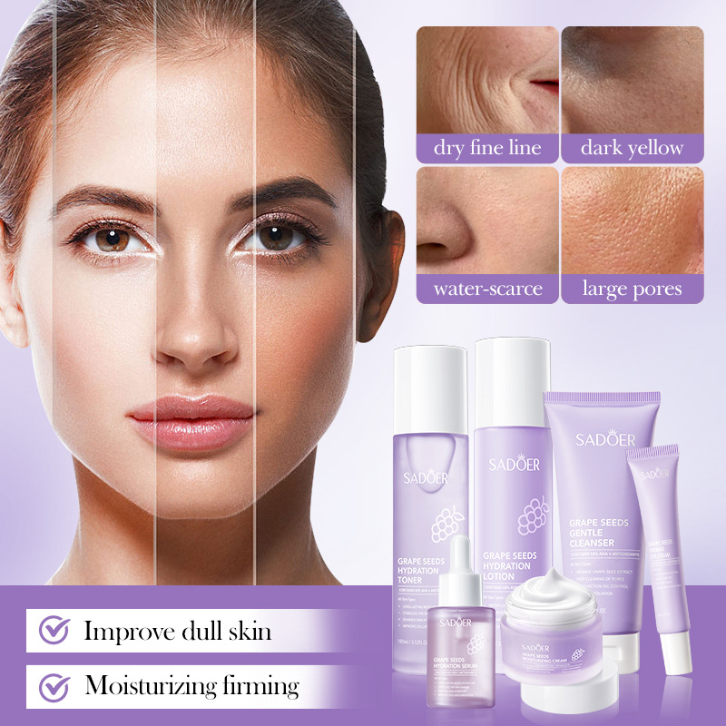 Cross-border wholesale of SADOER Grape Seed Antioxidant Repair Six-piece Moisturizing and hydrating Set in full English details Picture