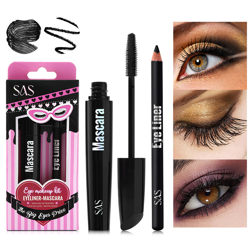 USHAS European and American cross-border stock mascara + eyeliner Pen set: Waterproof, non-smudging, thick and curling SAC074 full figure