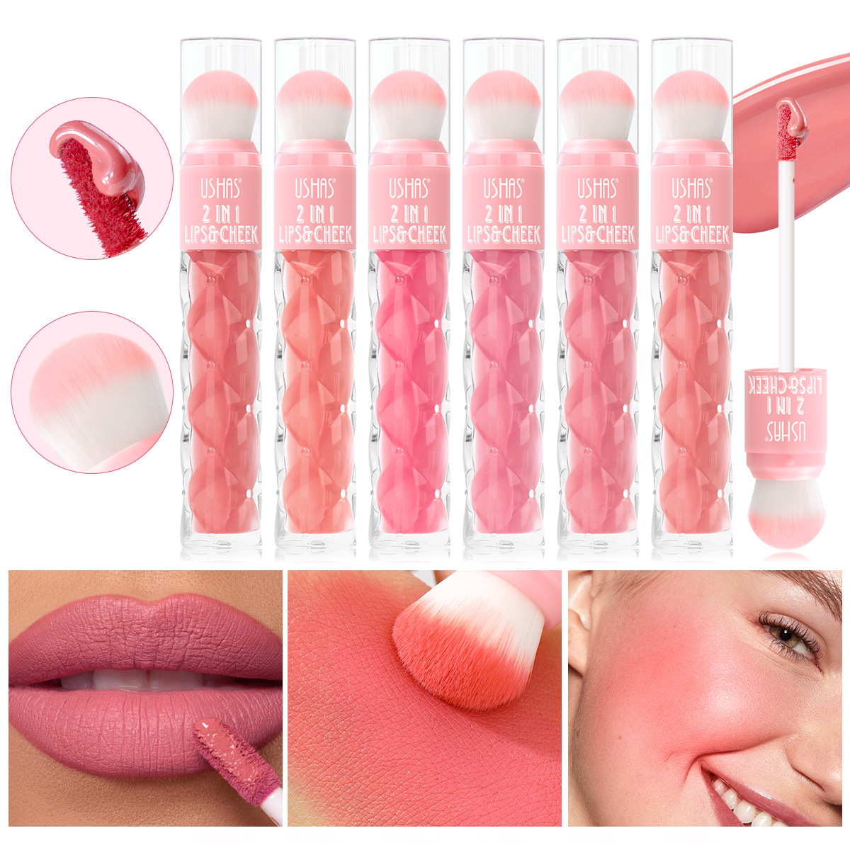 USHAS cross-border bestseller: Long-lasting, natural and energetic liquid blush with brush full figure