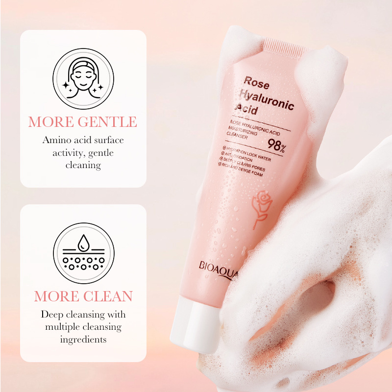 All-english BIOAOUA Rose Hyaluronic Acid Moisturizing Facial cleanser Cross-border export wholesale Specification drawing