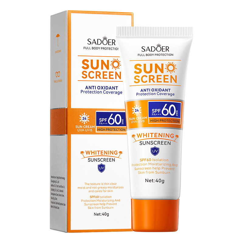 Cross-border export wholesale of 40g SADOER sunscreen lotion with SPF60+ in full English Item Picture
