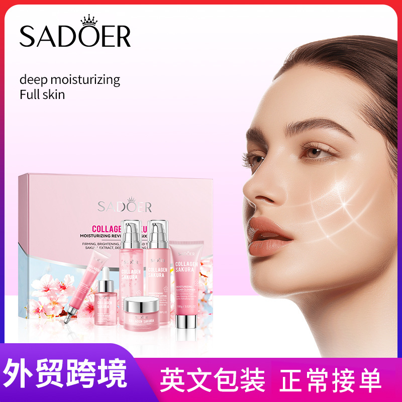 Cross-border export wholesale of SADOER Sakura Collagen Moisturizing and Rejuvenating Six-piece Hydrating Set full figure