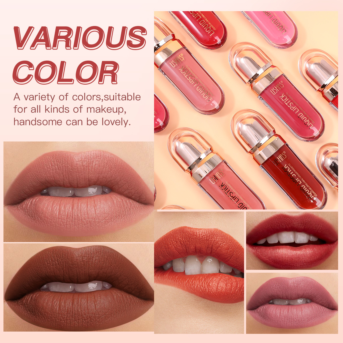 USHAS cross-border Amazon best-selling lipstick UC088 is a waterproof matte lip gloss that doesn't stick to cups for a long time details Picture