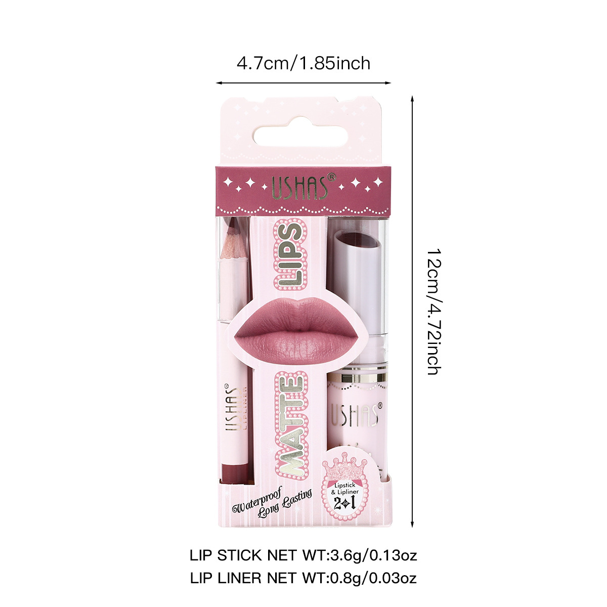 USHAS Cross-border Bestseller Non-stick Cup long-lasting waterproof matte lipstick + lip liner pen Set 12 colors UCS004 Item Picture