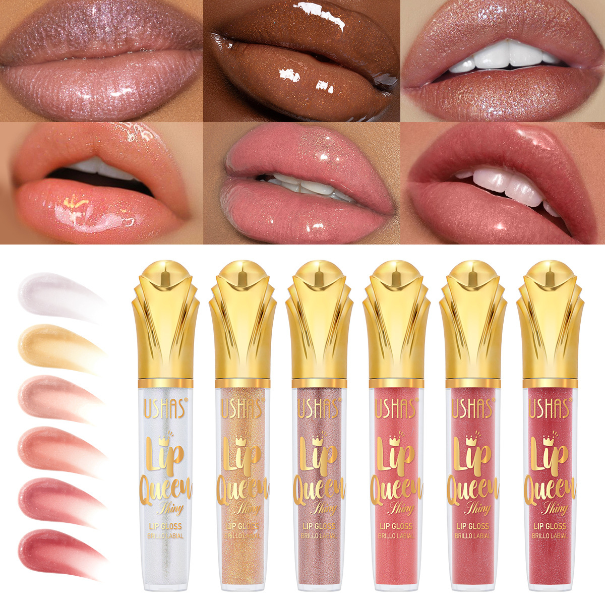 USHAS Amazon's best-selling cross-border lip gloss, Lip gloss sequin, long-lasting moisturizing liquid cosmetic Lip Gloss full figure