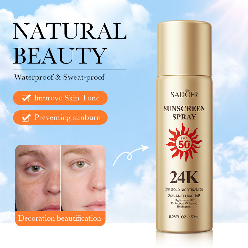 Cross-border wholesale of SADOER24k gold sunscreen spray and UV protection sunscreen in English details Picture
