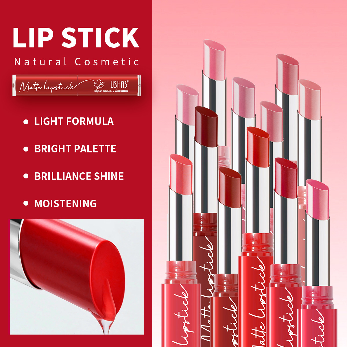 USHAS Cross-border Beauty Bestseller Non-stick Cup mouth Red Moisturizing Lipstick wholesale UC153 details Picture