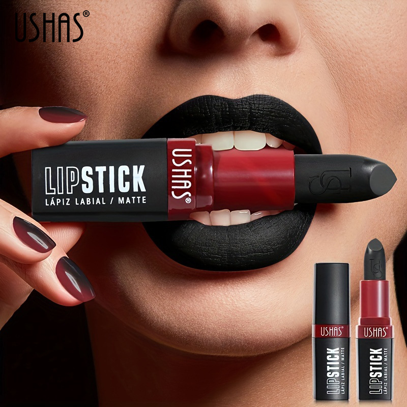USHAS cross-border foreign trade Halloween in stock black lipstick, waterproof and long-lasting matte lip balm, makeup lip gloss details Picture