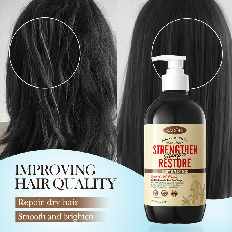 Cross-border export wholesale of SADOER black castor Oil Care Shampoo and anti-dandruff Shampoo in full English Item Picture
