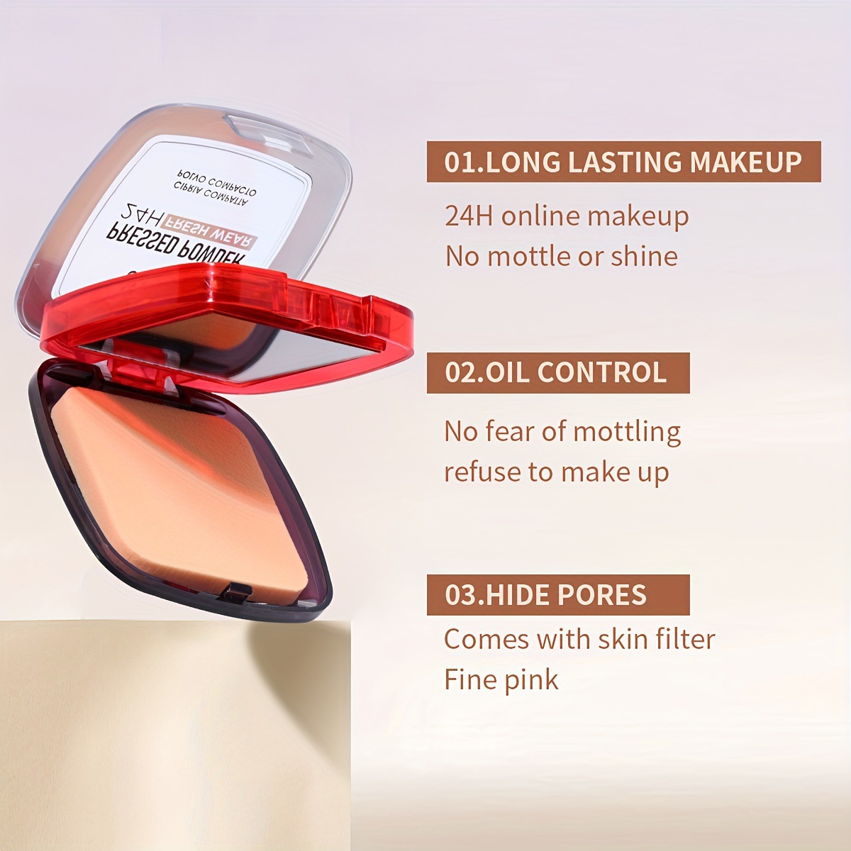 USHAS cross-border in-stock makeup powder compact FC648A+B for setting, concealing, long-lasting water resistance, moisture retention and non-smudging Specification drawing