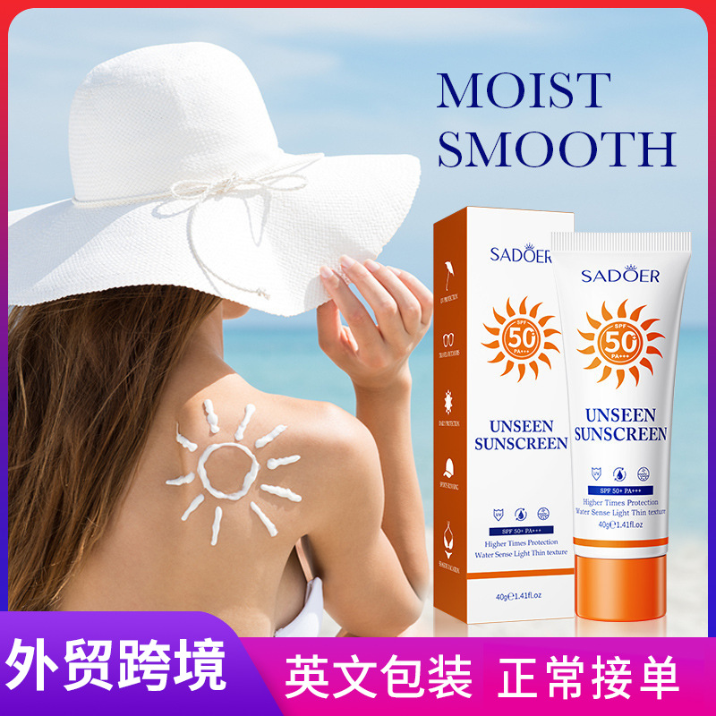 Cross-border export wholesale of all-English SADOER sunscreen, UV protection and refreshing sunscreen lotion full figure