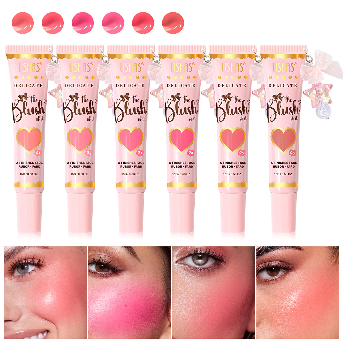 USHAS is currently selling a hot 6-color tube liquid pendant, blush, eyeshadow, lip and cheek dual-purpose contouring natural UBL002 full figure