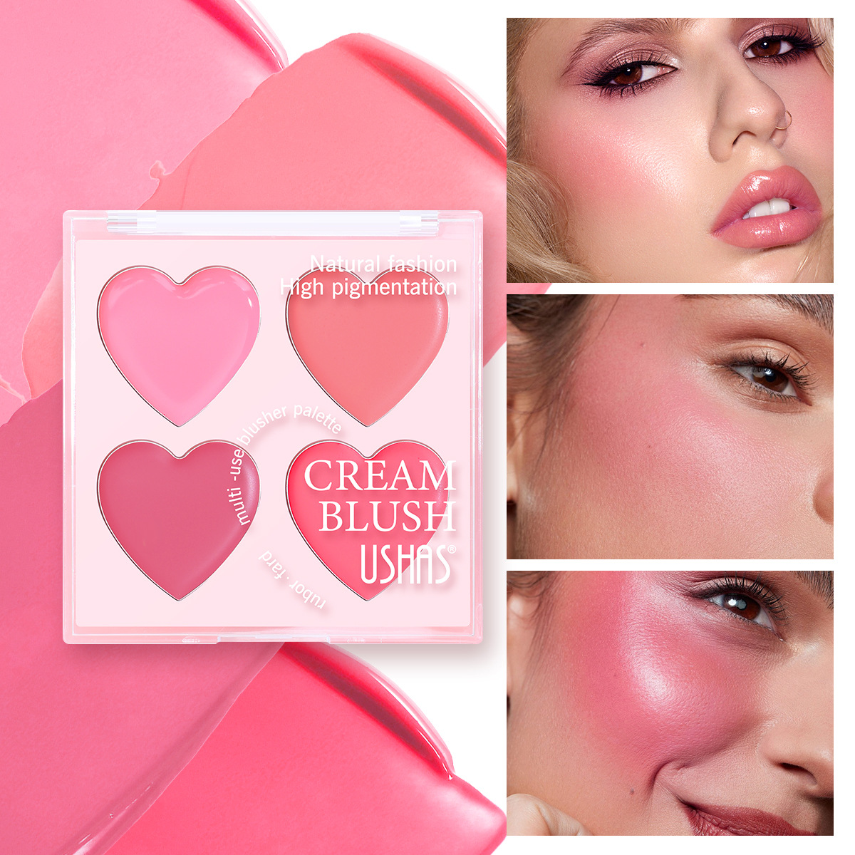 USHAS Cross-border Bestseller Love Contouring Matte Blush Natural Four-Color Blush Cream wholesale details Picture