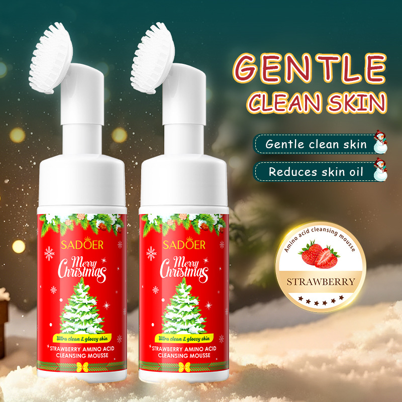 Cross-border export wholesale of SADOER Christmas Strawberry amino acid Facial Cleanser Mousse details Picture