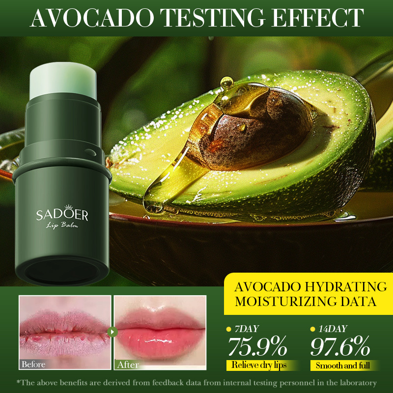 All-english SADOER Avocado Moisturizing Lip Balm for autumn and winter lip care, cross-border export wholesale Specification drawing