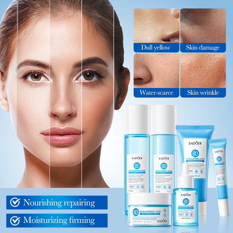 Cross-border wholesale of SADOER hyaluronic acid anti-wrinkle Repair Six-piece Moisturizing and hydrating Set in English details Picture