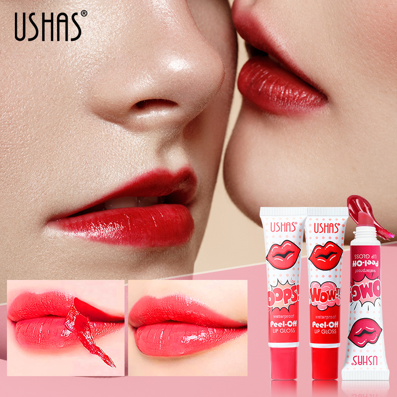 USHAS cross-border stock liquid lip gloss, lip gloss, lip gloss that does not fade or stick to cups, lip liquid, lip gloss, and peel-off lip mask details Picture