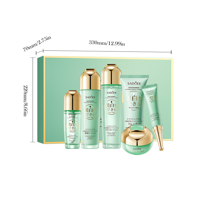 Cross-border export wholesale of all-English nicotinamide whitening and brightening six-piece SADOER moisturizing skin care set Item Picture