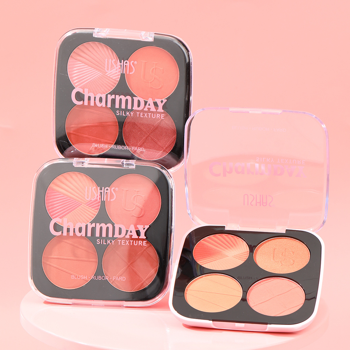 USHAS cross-border stock four-grid Powder Blush for Europe and America, light, fine and natural makeup effect UBL003 Specification drawing