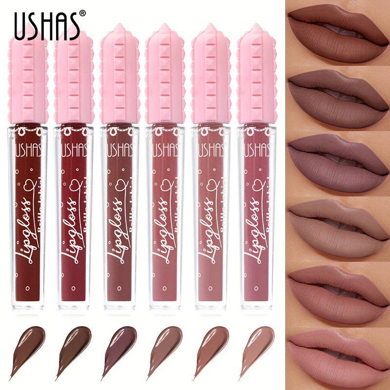 USHAS Amazon's best-selling cross-border 6-color liquid lip gloss lip gloss, women's lip gloss lipstick, non-stick cup matte lip mud full figure