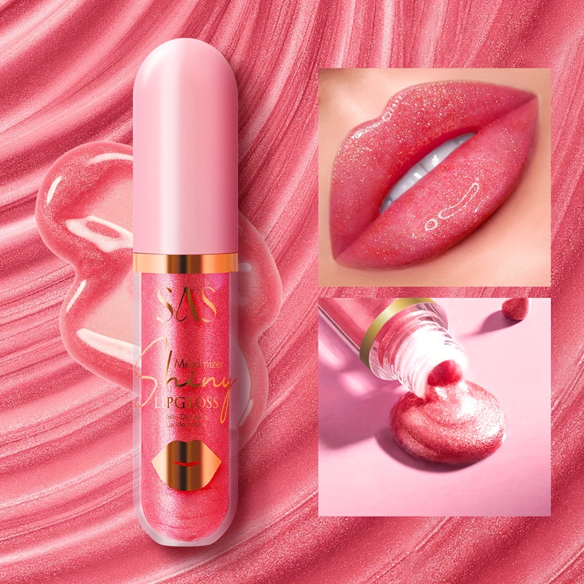 USHAS European and American cross-border stock pearlescent lip gloss, lip gloss, waterproof, non-stick cup, non-fading lip gloss SAC054 full figure